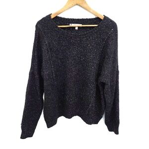 Womens XL Black Metallic Fuzzy Sweater Shimmer Knit Long Sleeve Cozy Glam Top